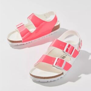 New Birkenstock Milano Split Sandals Neon Pink White